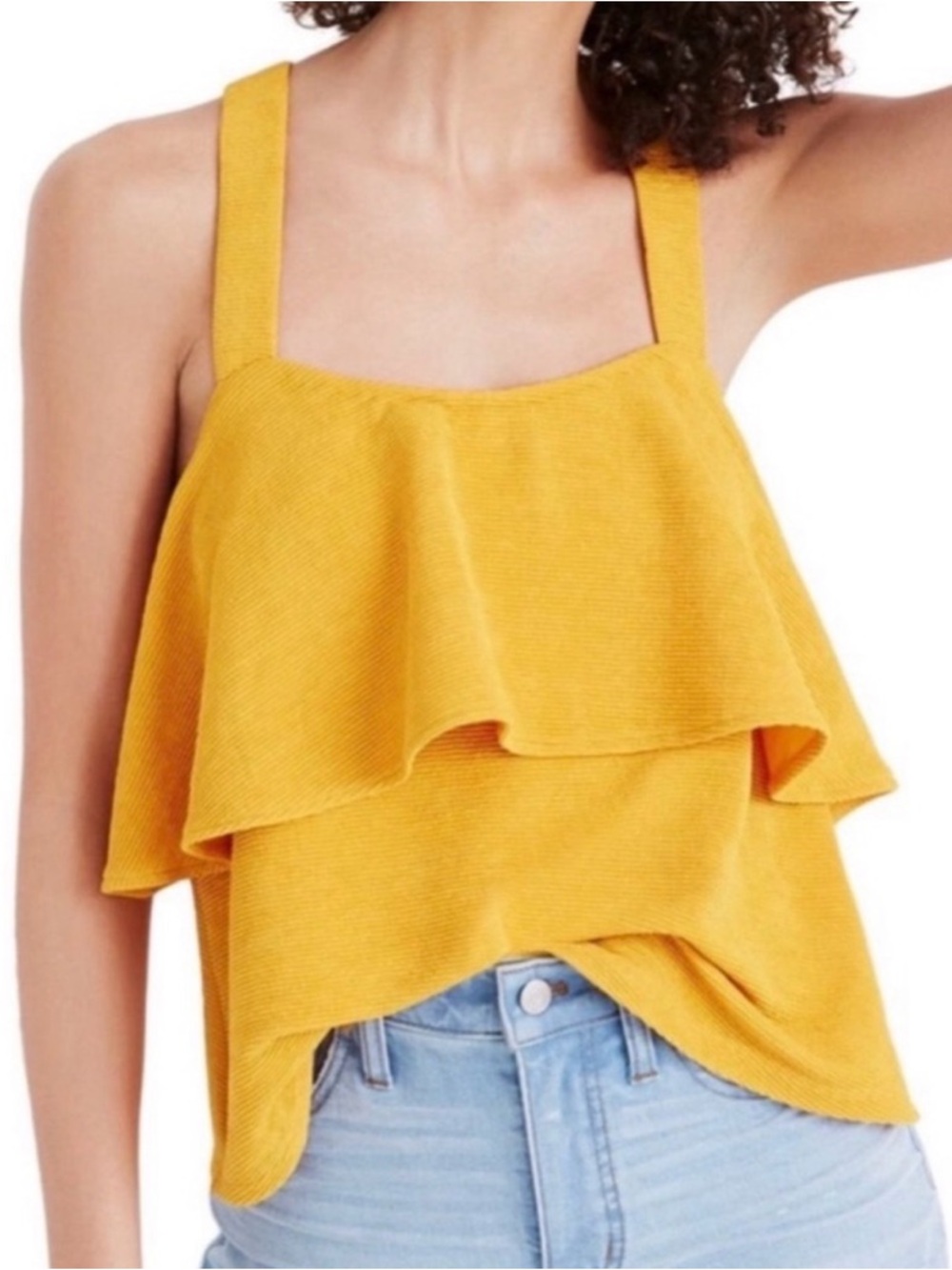 Madewell Yellow Texture & Thread Tiered Tank Top